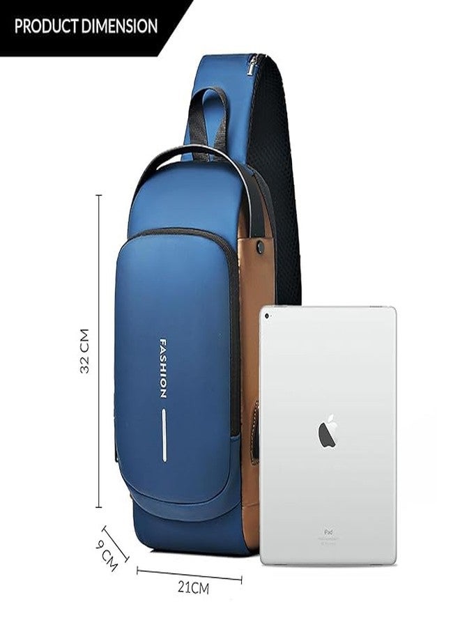 Topinon Waterproof Polyester Slim Unisex Crossbody Sling Bag Chest Backpack Men's Shoulder Bag, Leisure Travel Handbag, Hard Shell Anti-Theft Chest Bag (Blue Gold) - Image 4